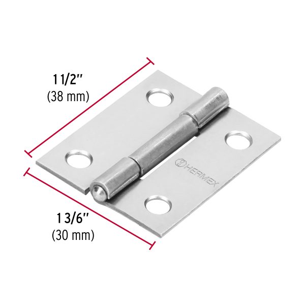 BISAGRA RECTANGULAR 1-1/2" ACERO PULIDO X 20 PIEZAS HERMEX - Imagen 2