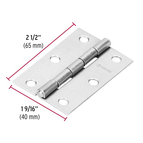 BISAGRA RECTANGULAR 2-1/2″ ACERO PULIDO X 20 PIEZAS HERMEX - Imagen 2