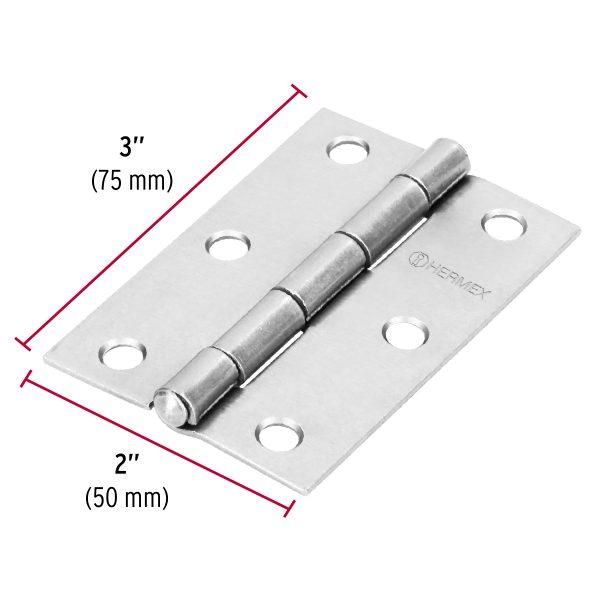 BISAGRA RECTANGULAR 3″ ACERO PULIDO X 20 PIEZAS HERMEX - Imagen 2