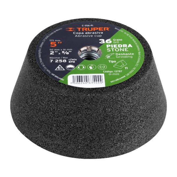 COPA DESBASTE DE PIEDRA 5" GRANO 36, EJE 5/8-11 TRUPER