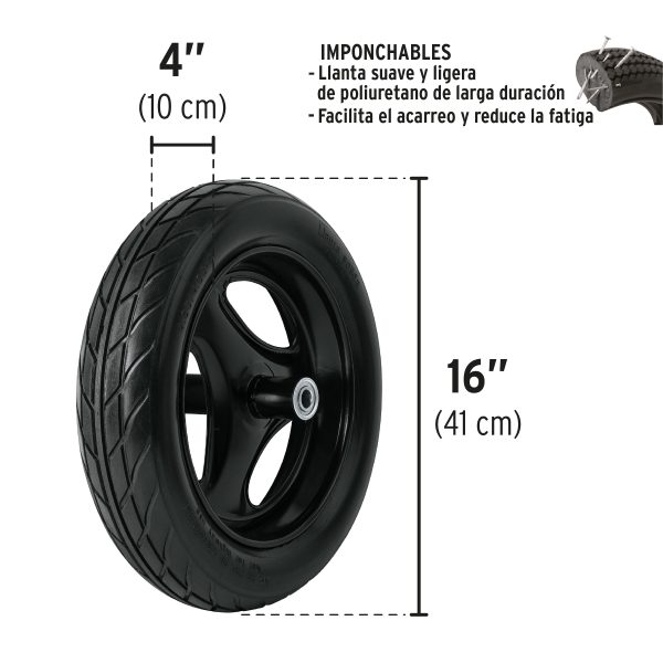 CARRETILLA 5.5 FT3 ROJA ANTIPINCHAZO MANGOS DE MADERA PRETUL - Imagen 3