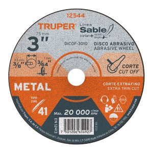 DISCO TIPO 41 DE 3" X 1 MM CORTE FINO DE METAL TRUPER SABLE