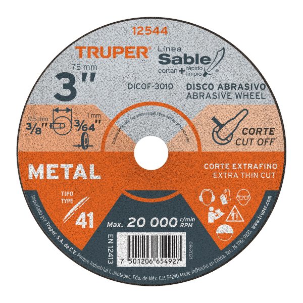 DISCO TIPO 41 DE 3" X 1 MM CORTE FINO DE METAL TRUPER SABLE