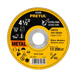 DISCO TIPO 41 DE 4-1/2" X 1 MM CORTE FINO DE METAL PRETUL