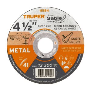 DISCO TIPO 41 DE 4-1/2" X 1.2 MM CORTE FINO DE METAL TRUPER SABLE