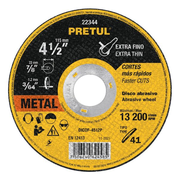 DISCO TIPO 41 DE 4-1/2" X 1.2 MM CORTE FINO DE METAL PRETUL