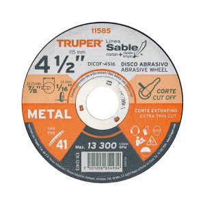 DISCO TIPO 41 DE 4-1/2" X 1.6 MM CORTE FINO DE METAL TRUPER SABLE