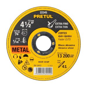 DISCO TIPO 41 DE 4-1/2" X 1.6 MM CORTE FINO DE METAL PRETUL