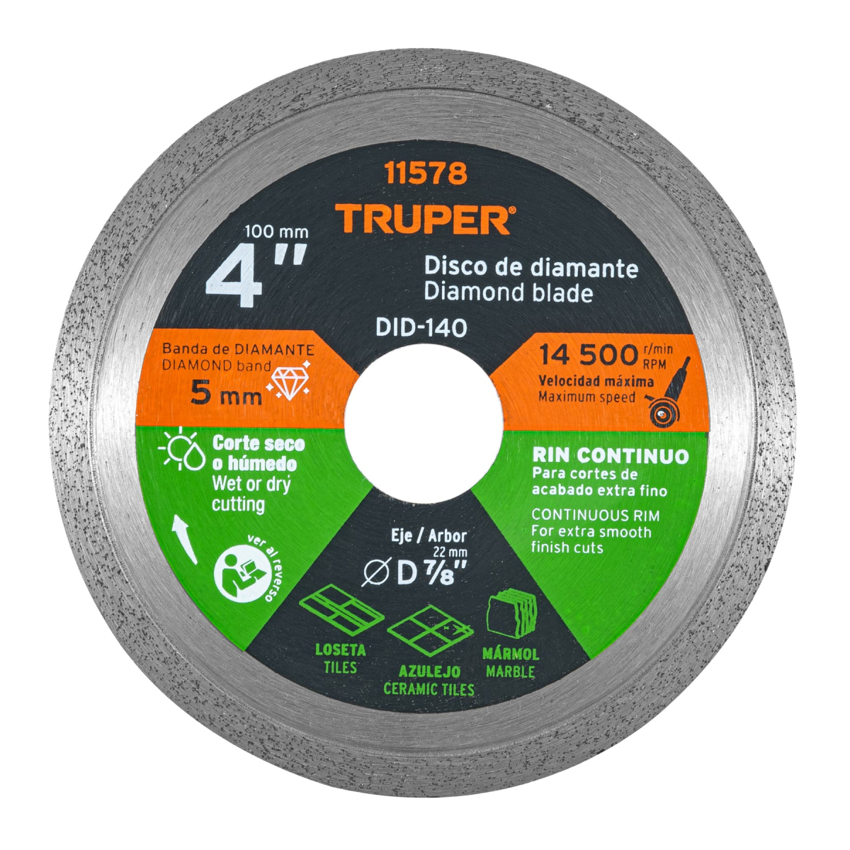 DISCO DE DIAMANTE DE 4" X 1.6 MM RIN CONTINUO TRUPER