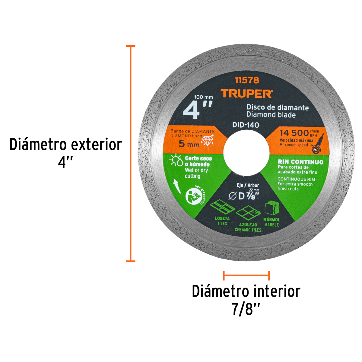 DISCO DE DIAMANTE DE 4" X 1.6 MM RIN CONTINUO TRUPER - Imagen 2