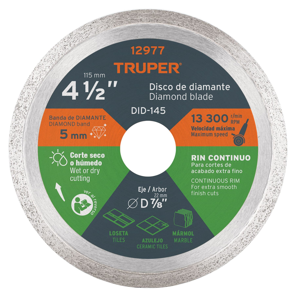 DISCO DE DIAMANTE DE 4-1/2" X 1.6 MM RIN CONTINUO TRUPER