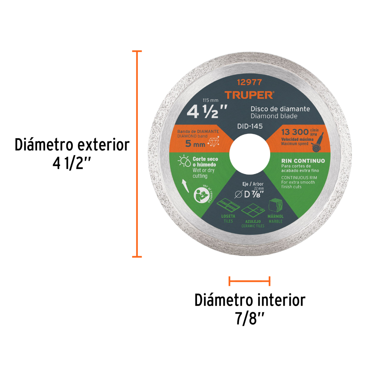 DISCO DE DIAMANTE DE 4-1/2" X 1.6 MM RIN CONTINUO TRUPER - Imagen 2