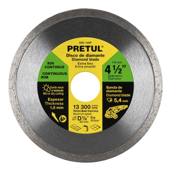 DISCO DE DIAMANTE DE 4-1/2" X 1.8 MM RIN CONTINUO PRETUL