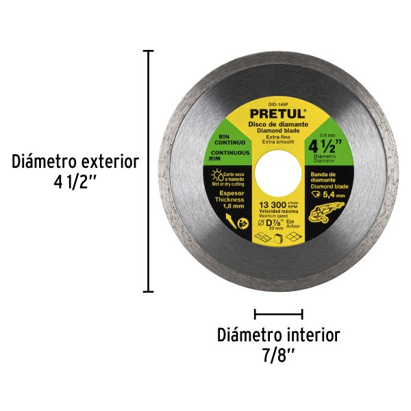 DISCO DE DIAMANTE DE 4-1/2" X 1.8 MM RIN CONTINUO PRETUL - Imagen 2