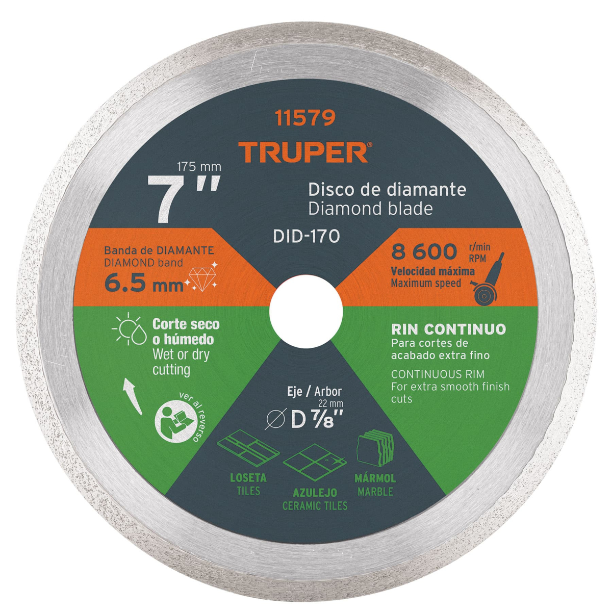 DISCO DE DIAMANTE DE 7″ X 2.2 MM RIN CONTINUO TRUPER