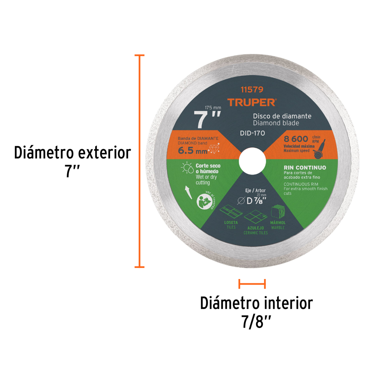 DISCO DE DIAMANTE DE 7″ X 2.2 MM RIN CONTINUO TRUPER - Imagen 2