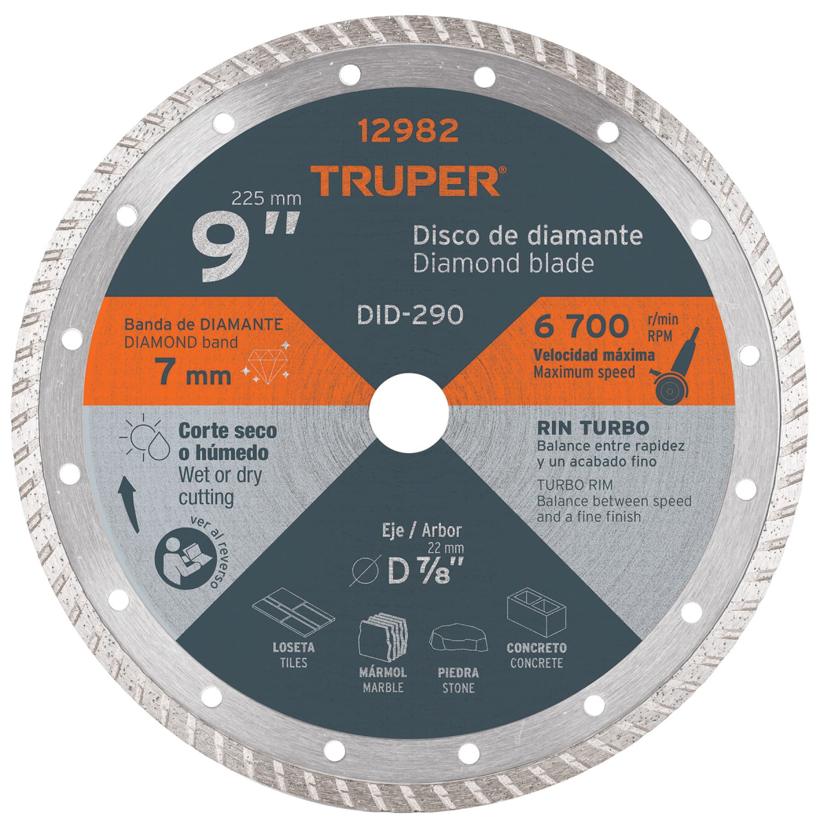 DISCO DE DIAMANTE DE 9" X 3 MM RIN TURBO TRUPER