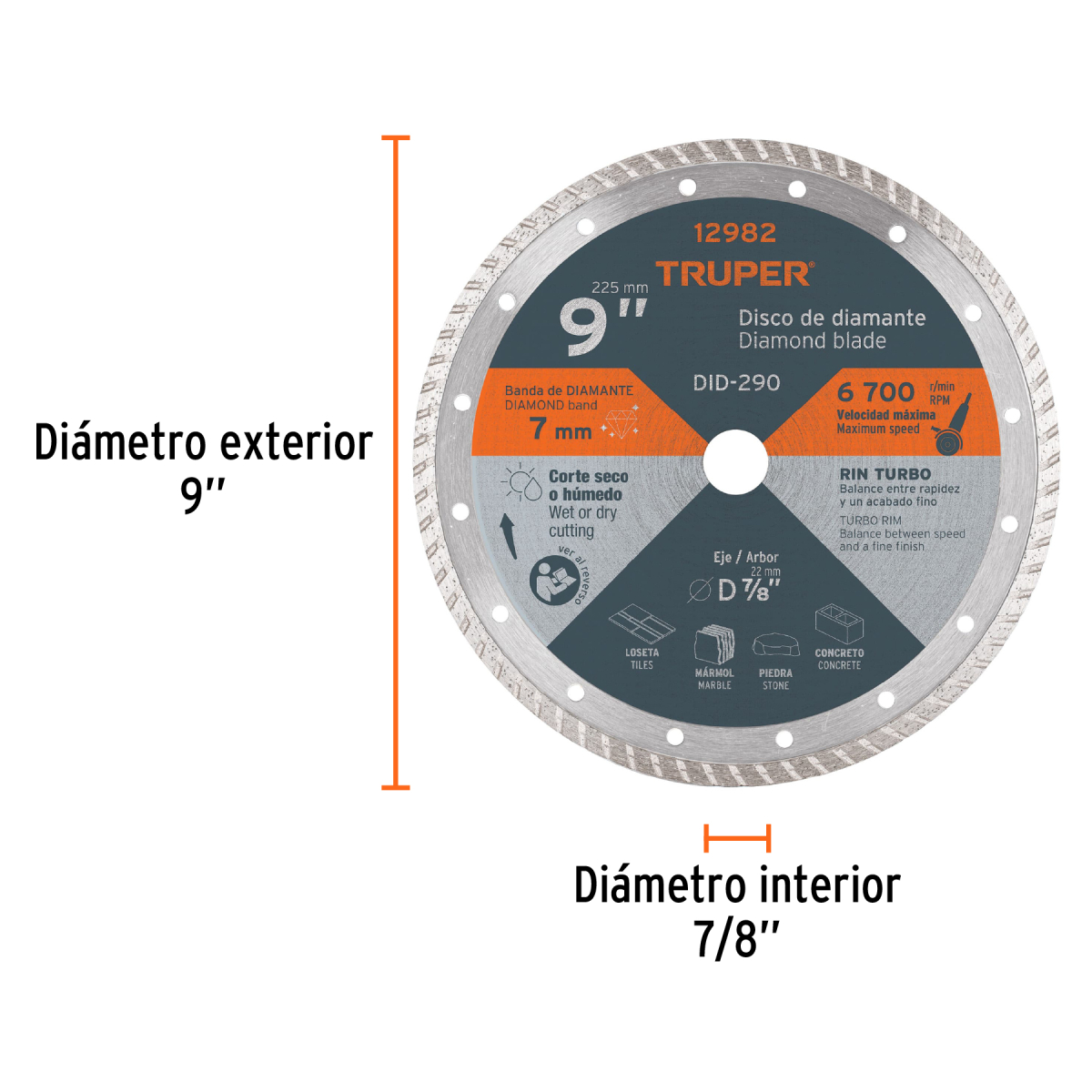 DISCO DE DIAMANTE DE 9" X 3 MM RIN TURBO TRUPER - Imagen 2