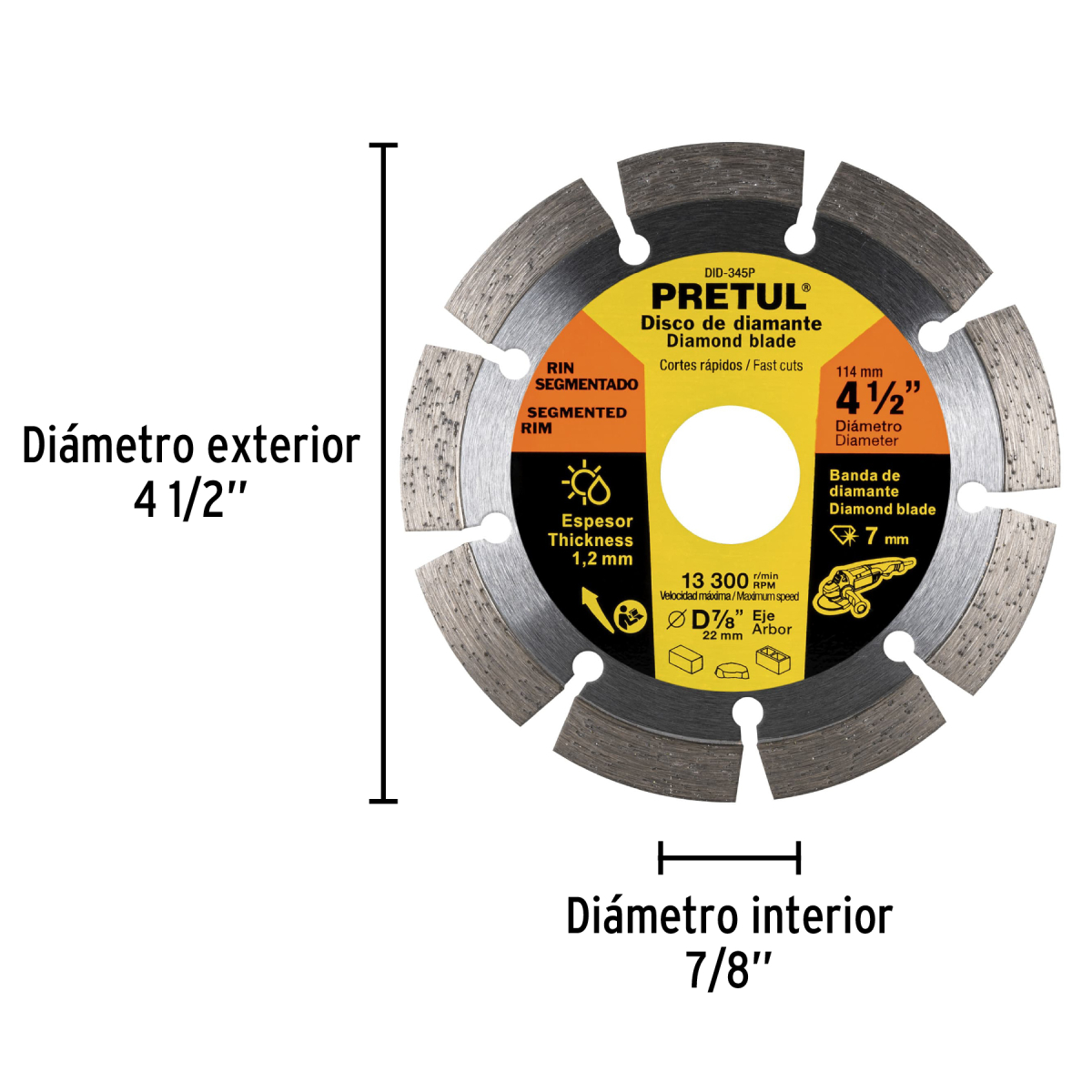 DISCO DE DIAMANTE DE 4-1/2" X 1.2 MM RIN SEGMENTADO PRETUL - Imagen 3