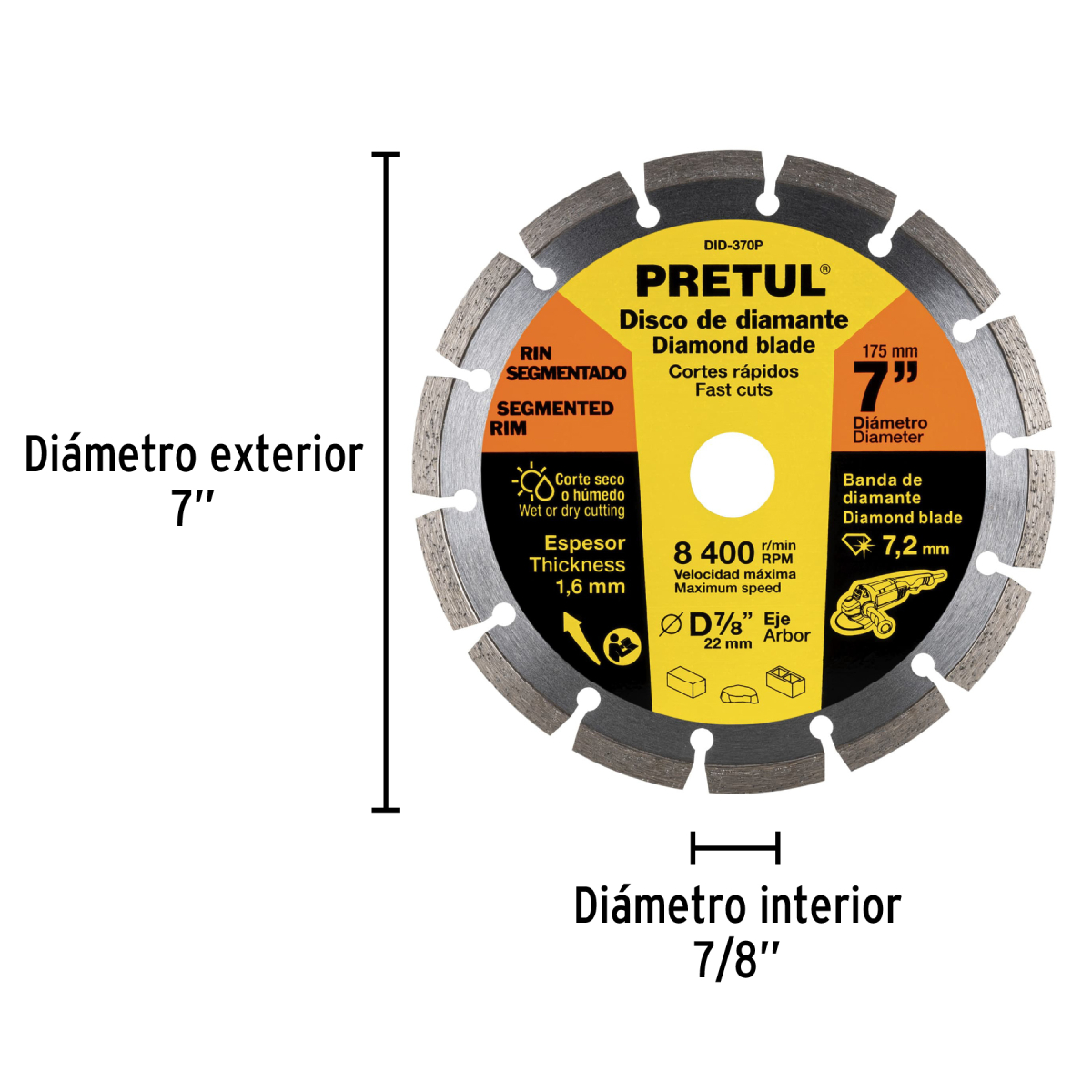 DISCO DE DIAMANTE DE 7" X 1.6 MM RIN SEGMENTADO PRETUL - Imagen 2