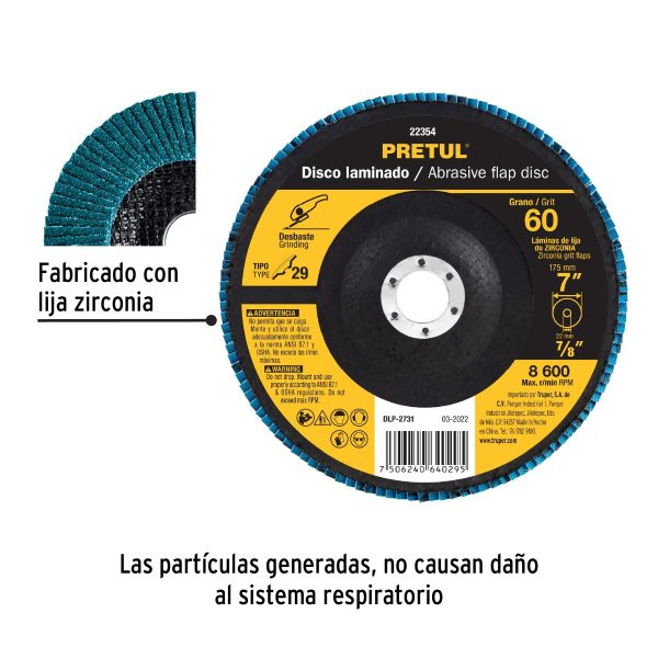 DISCO 7" LAMINADO GRANO 60 CENTRO 7/8" PRETUL - Imagen 2