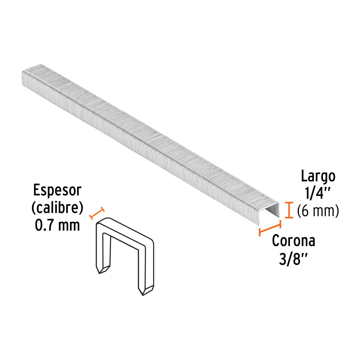 CAJA CON 5000 GRAPAS CORONA 3/8" CALIBRE 22, 6 MM P/ENNE-70 TRUPER