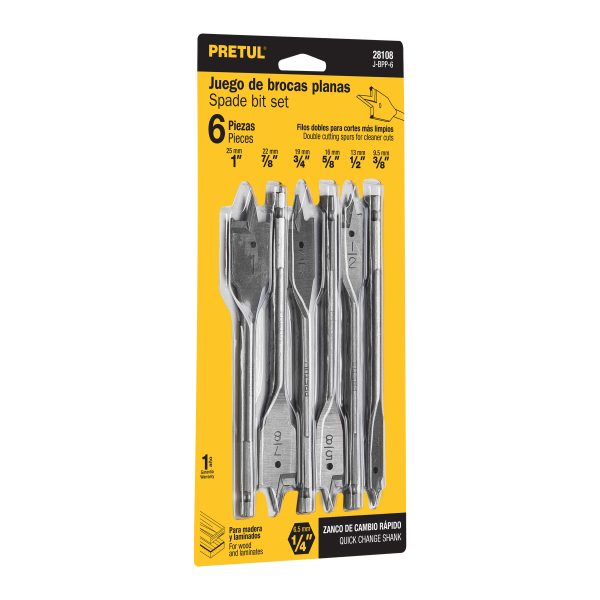 JUEGO DE 6 BROCAS PLANAS PARA MADERA PRETUL