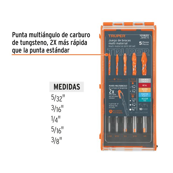 JUEGO DE 5 BROCAS MULTIMATERIAL TRUPER - Imagen 2