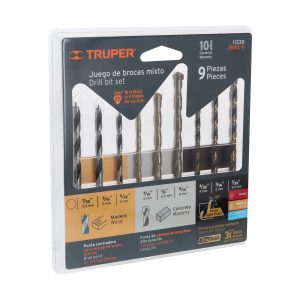 JUEGO DE 9 BROCAS PARA METAL, CONCRETO Y MADERA TRUPER