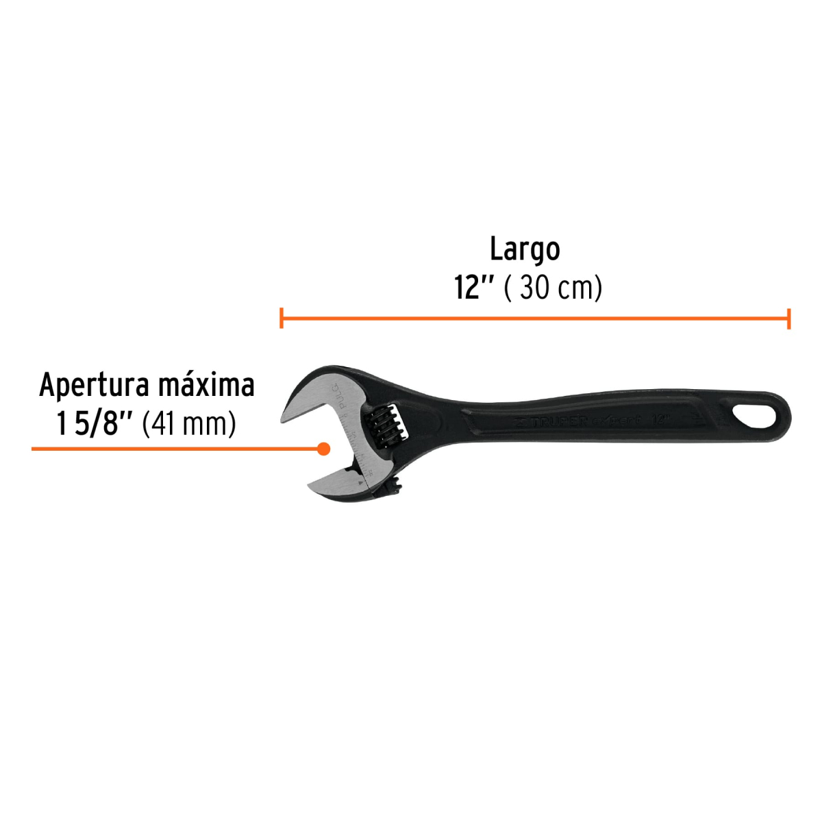 LLAVE AJUSTABLE 12" PROFESIONAL PAVONADA TRUPER EXPERT - Imagen 2