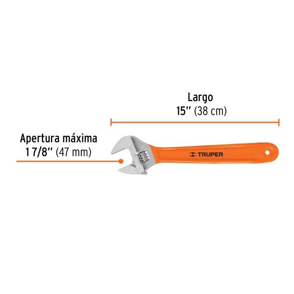 LLAVE EXPANSIVA 15″ CROMADA MANGO DE PVC TRUPER - Imagen 2