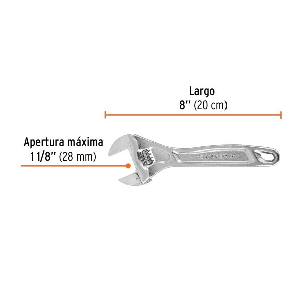LLAVE AJUSTABLE 8" PROFESIONAL CROMADA TRUPER EXPERT - Imagen 2
