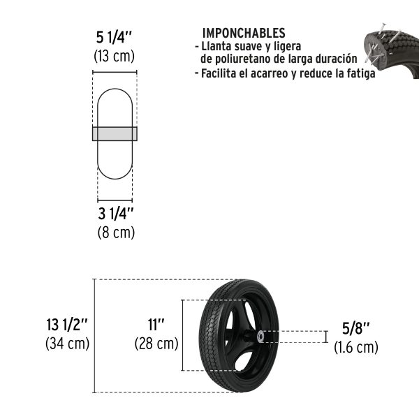 LLANTA COMPLETA ANTIPINCHAZO 13-1/2" INCLUYE EJE Y BALEROS TRUPER - Imagen 2