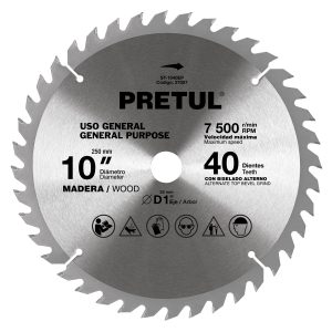 DISCO SIERRA 10" PARA MADERA 40 DIENTES CENTRO 1" PRETUL