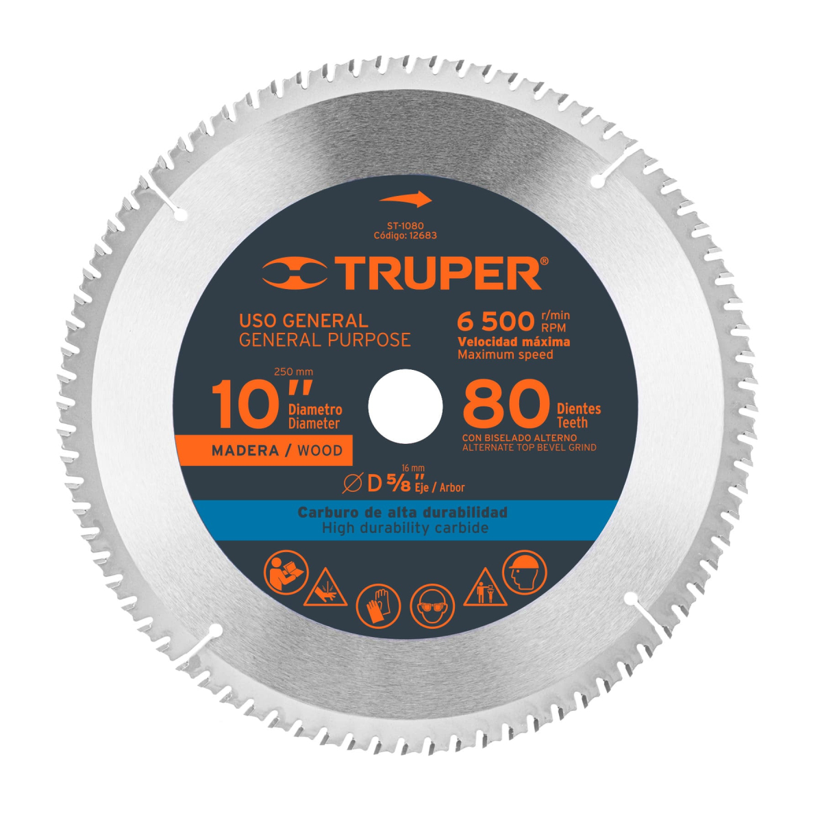 DISCO SIERRA 10" PARA MADERA 80 DIENTES CENTRO 5/8" TRUPER