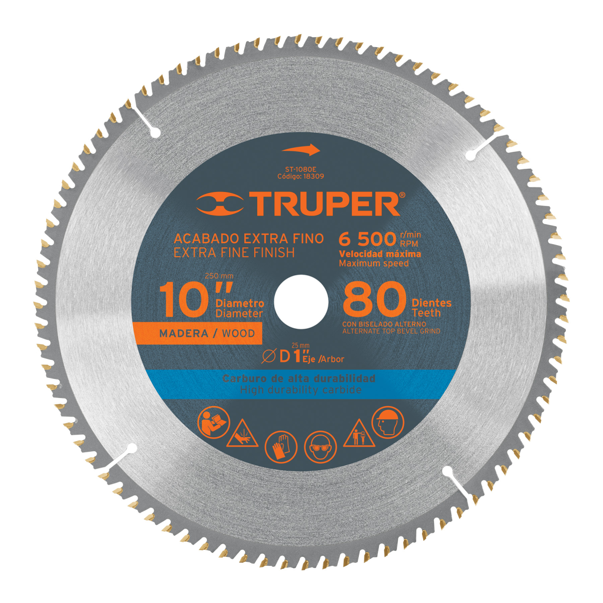 DISCO SIERRA 10" PARA MADERA 80 DIENTES CENTRO 1" TRUPER