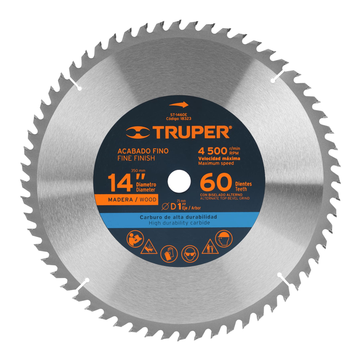 DISCO SIERRA 14" PARA MADERA 60 DIENTES CENTRO 1" TRUPER