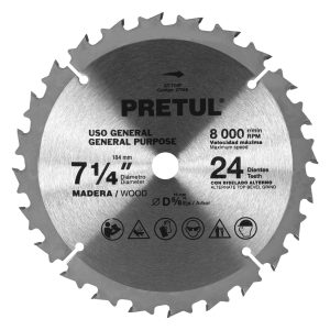 DISCO SIERRA 7-1/4" PARA MADERA 24 DIENTES CENTRO 5/8" PRETUL
