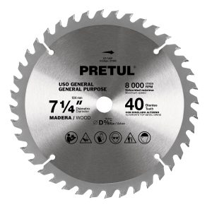 DISCO SIERRA 7-1/4" PARA MADERA 40 DIENTES CENTRO 5/8" PRETUL