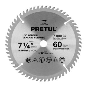 DISCO SIERRA 7-1/4" PARA MADERA 60 DIENTES CENTRO 5/8" PRETUL