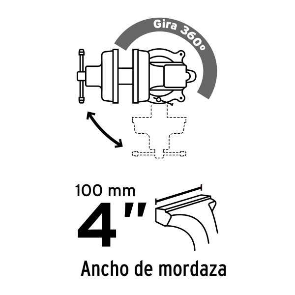 PRENSA DE BANCO 4" DE HIERRO GRIS PRETUL - Imagen 2