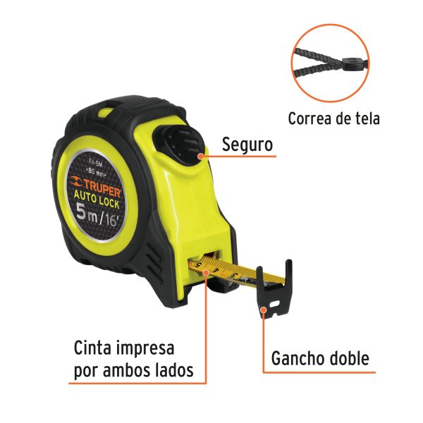 FLEXOMETRO AUTO-LOCK CONTRA IMPACTOS 5 M CINTA 19 MM TRUPER - Imagen 2