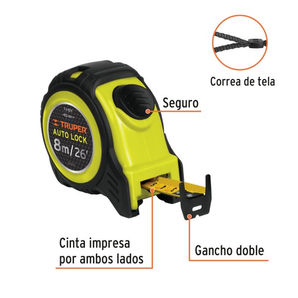 FLEXOMETRO AUTO-LOCK CONTRA IMPACTOS 8 M CINTA 25 MM TRUPER - Imagen 2