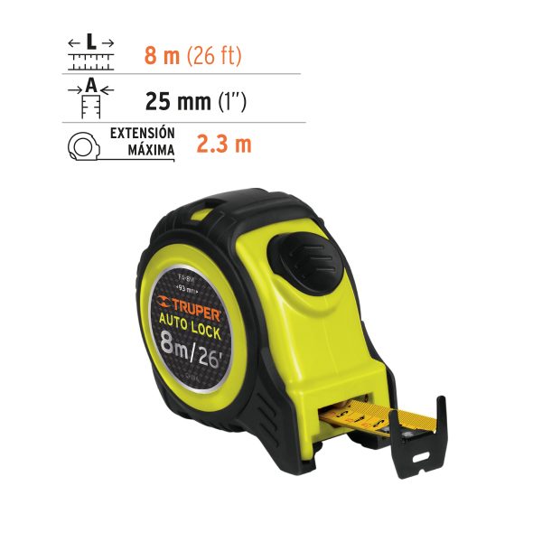 FLEXOMETRO AUTO-LOCK CONTRA IMPACTOS 8 M CINTA 25 MM TRUPER - Imagen 3
