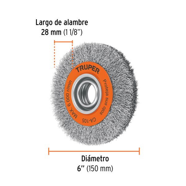 GRATA ALAMBRE ONDULADO 6" X 13/16" PARA ESMERIL TRUPER - Imagen 2