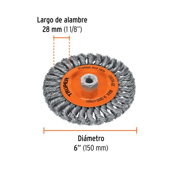 GRATA CIRCULAR 6" ALAMBRE TRENZADO EJE 5/8"-11 TRUPER - Imagen 2