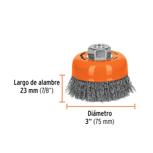 GRATA COPA 3" ALAMBRE ONDULADO FINO EJE 5/8"-11 TRUPER - Imagen 2