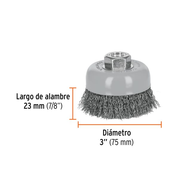 GRATA COPA 3" ALAMBRE ONDULADO FINO MULTI-ROSCA TRUPER - Imagen 2