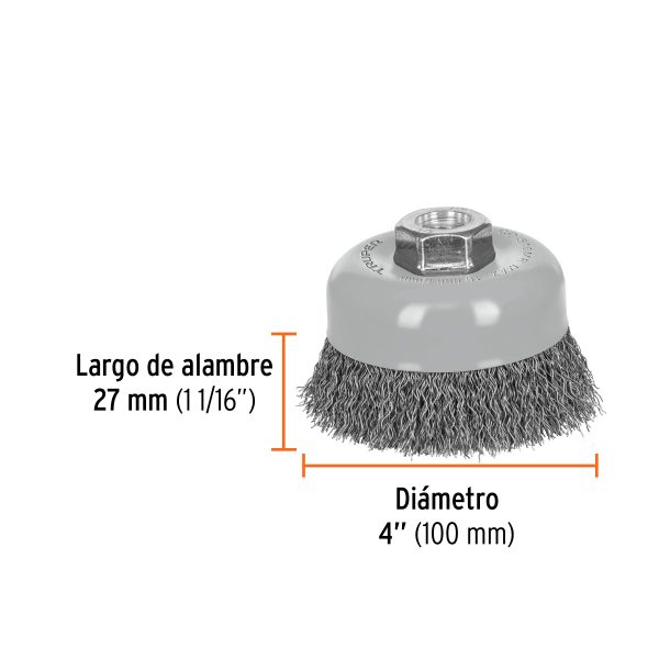 GRATA COPA 4" ALAMBRE ONDULADO FINO MULTI-ROSCA TRUPER - Imagen 2