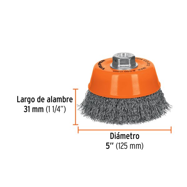 GRATA COPA 5" ALAMBRE ONDULADO FINO EJE 5/8"-11 TRUPER - Imagen 2